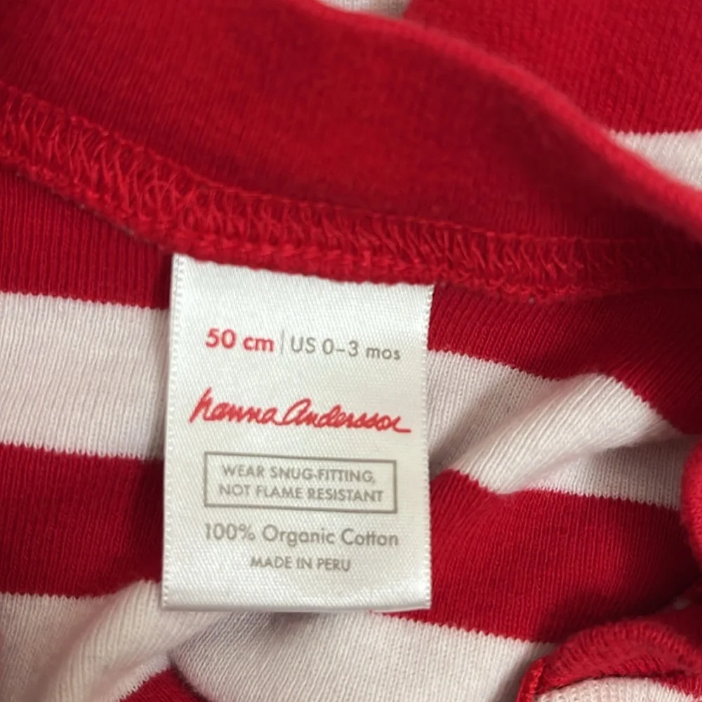 Hanna Andersson Red White 100% Organic Cotton Striped One Piece Pajamas